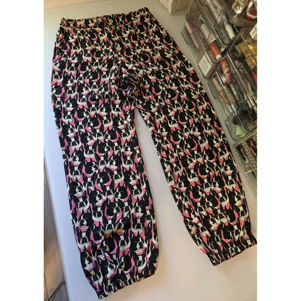 GUCCI Silk French Bulldog Pants Women's size EU 38, US MEDIUM, Pink Multicolor